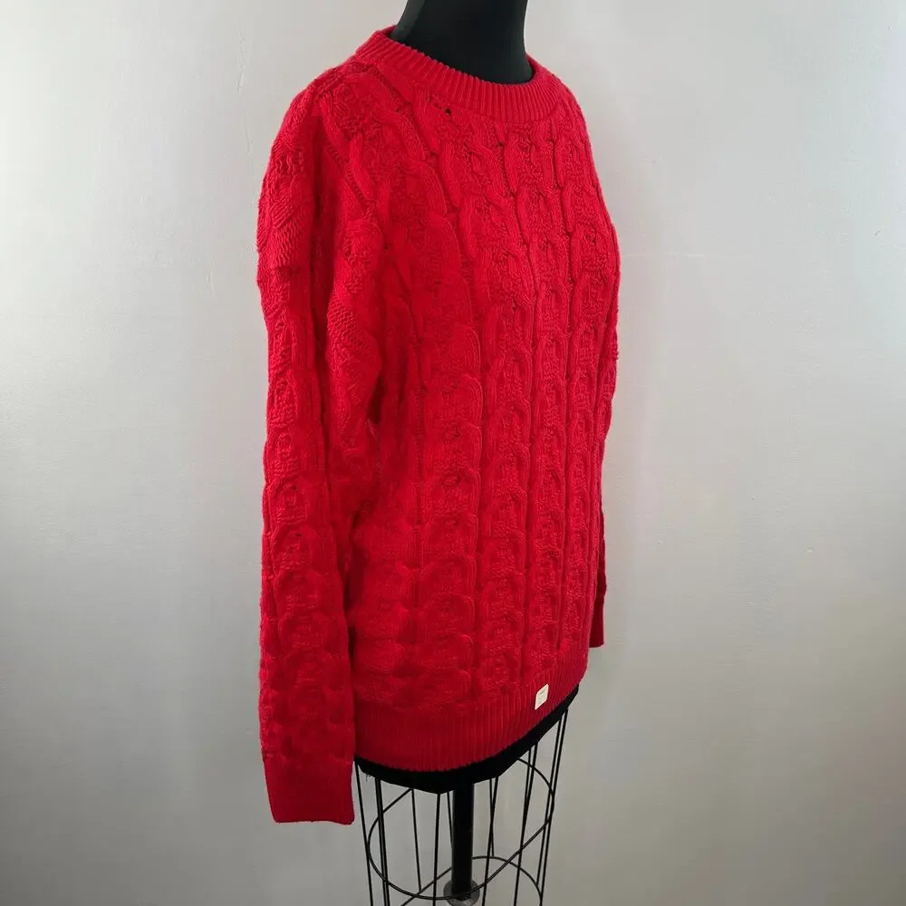 VTG NOS John Weitz Red 100% Cotton Cable Knit Sweater Crew Pullover USA NEW L